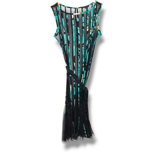 Sandra Darren Women's Black Green Sheer‎ Overlay Dress Size 14 Sleeveless